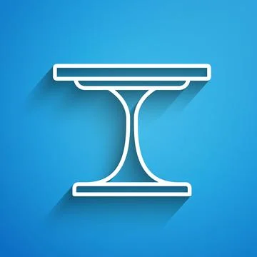 White line Round table icon isolated on blue background. Long shadow. Vector Illustrazione stock