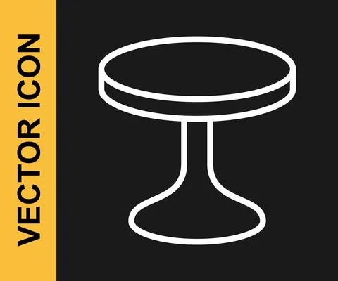 White line Round table icon isolated on black background. Vector Illustrazione stock