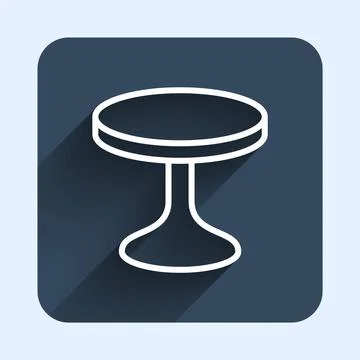White line Round table icon isolated with long shadow background. Blue square Illustrazione stock