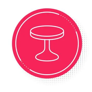 White line Round table icon isolated on white background. Red circle button Stock Illustration