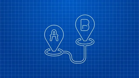 White line Route location icon isolated on blue background. Map pointer sign Video stock 169315548