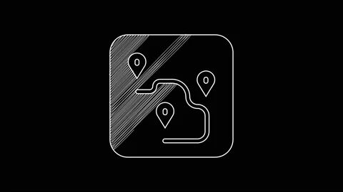 White line Route location icon isolated on black background. Map pointer sign Stock Footage 203435304