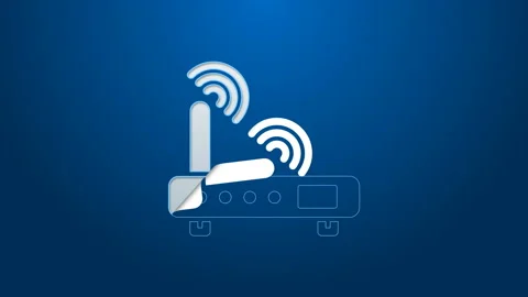 White line Router and wi-fi signal icon isolated on blue background. Wireless Stock Footage 144221942