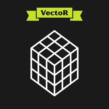 White line Rubik cube icon isolated on black background. Mechanical puzzle toy Stockillustratie
