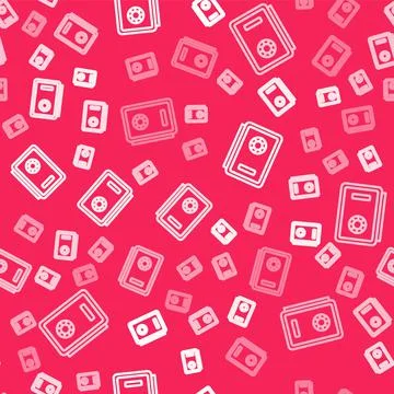 White line Safe icon isolated seamless pattern on red background. The door safe Illustrazione stock