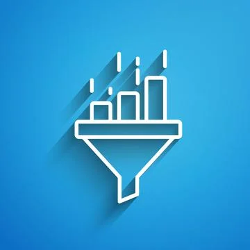White line Sales funnel with chart for marketing and startup business icon Stock Illustration