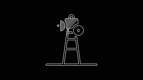 White line Satellite dish icon isolated on black background. Radio antenna Stock Footage 203645270
