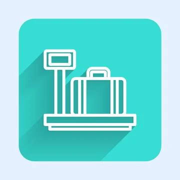 White line Scale with suitcase icon isolated with long shadow background. Log Stock Illustration