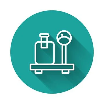 White line Scale with suitcase icon isolated with long shadow background. L.. Stock Illustration