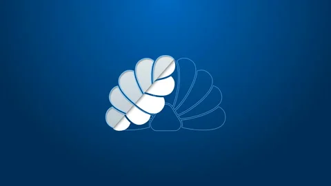 White line Scallop sea shell icon isolated on blue background. Seashell sign. 4K Stock Footage 144138570