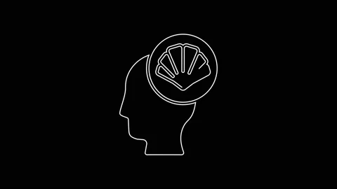 White line Scallop sea shell icon isolated on black background. Seashell sign Stock Footage 167590984