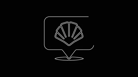 White line Scallop sea shell icon isolated on black background. Seashell sign Stock Footage 167591123
