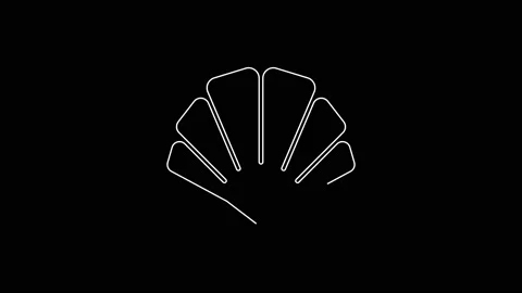 White line Scallop sea shell icon isolated on black background. Seashell sign Stock Footage 167591238