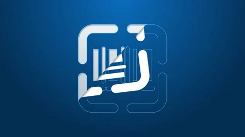White line Scanner scanning bar code icon isolated on blue background. Barcode Stock-Footage 154100214