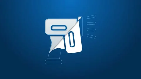 White line Scanner scanning bar code icon isolated on blue background. Barcode Stock Footage 154100667