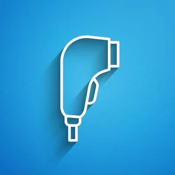 White line Scanner scanning bar code icon isolated on blue background. Barcode Stock-Illustration