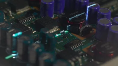 The white line scanning the printed circuit board with electronic components Stock Footage 313157241