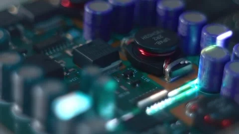 The white line scanning the printed circuit board with electronic components Stock Footage 313178809