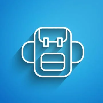 White line School backpack icon isolated on blue background. Long shadow. Vector Illustrazione stock