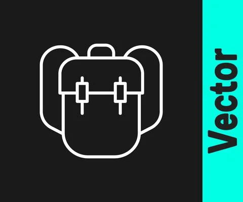 White line School backpack icon isolated on black background. Vector 스톡 일러스트