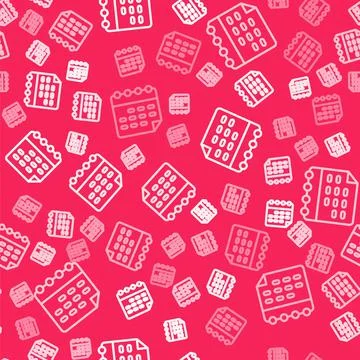 White line School timetable icon isolated seamless pattern on red background Stock Illustration