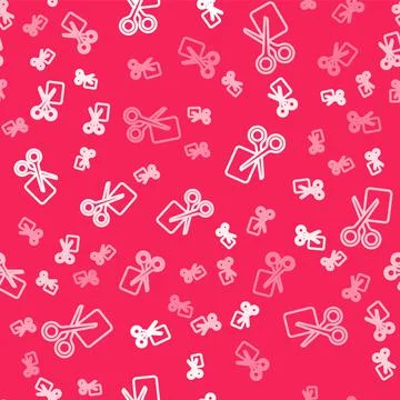 White line Scissors cuts discount coupon icon isolated seamless pattern on re イラスト素材