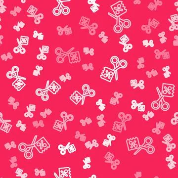 White line Scissors cuts discount coupon icon isolated seamless pattern on re イラスト素材