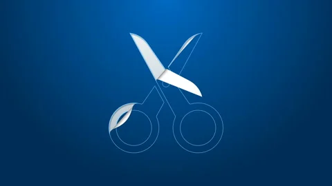 White line Scissors icon isolated on blue background. Cutting tool sign. 4K Stock Footage 144220577