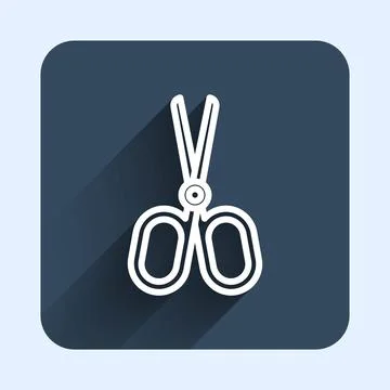 White line Scissors icon isolated with long shadow background. Tailor symbol Stock Illustration