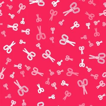 White line Scissors icon isolated seamless pattern on red background. Tailor Stockillustratie