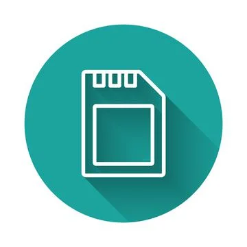 White line SD card icon isolated with long shadow. Memory card. Adapter icon イラスト素材