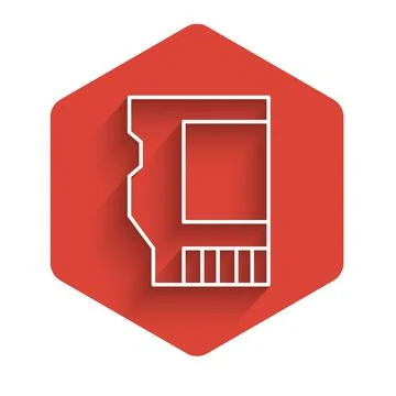 White line SD card icon isolated with long shadow background. Memory card Stock Illustration