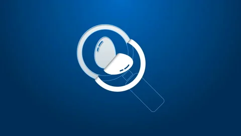 White line Search and easter egg icon isolated on blue background. Happy Easter Stock Footage 144143692