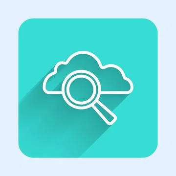 White line Search cloud computing icon isolated with long shadow background.  Stock Illustration