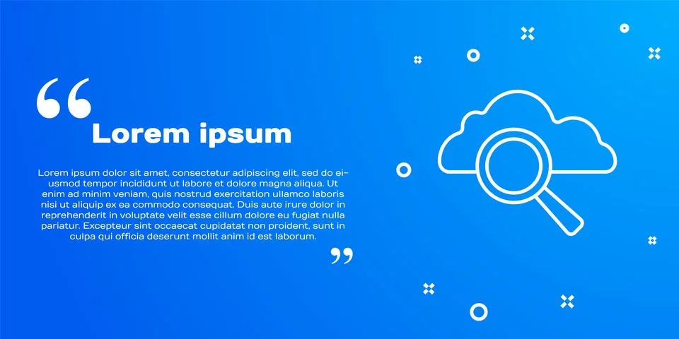 White line Search cloud computing icon isolated on blue background. Magnifyin Stock Illustration