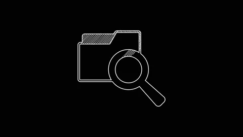 White line Search concept with folder icon isolated on black background Stock Footage 203698120