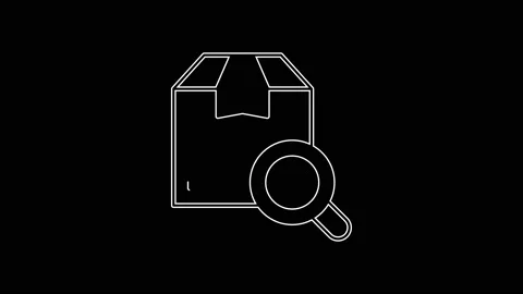 White line Search package icon isolated on black background. Parcel tracking Stock Footage 167605661