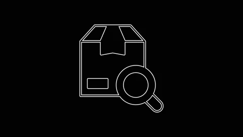 White line Search package icon isolated on black background. Parcel tracking Stock Footage 225666022