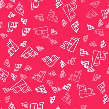 White line Security camera icon isolated seamless pattern on red background Stock Illustration