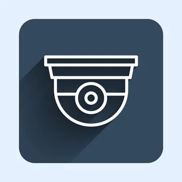 White line Security camera icon isolated with long shadow background. Blue Illustrazione stock