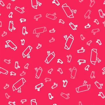 White line Security camera icon isolated seamless pattern on red background.  Illustrazione stock
