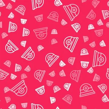 White line Security camera icon isolated seamless pattern on red background イラスト素材