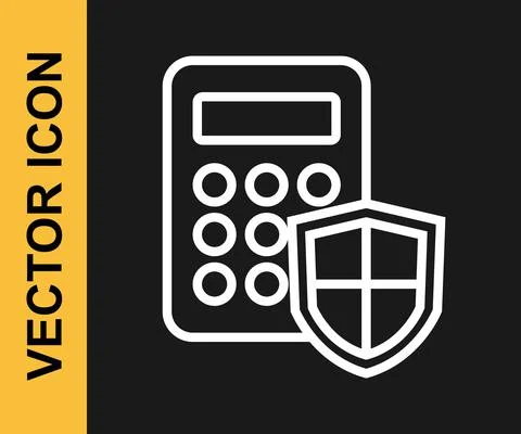 White line Security system control panel with display icon isolated on black Stock Illustration