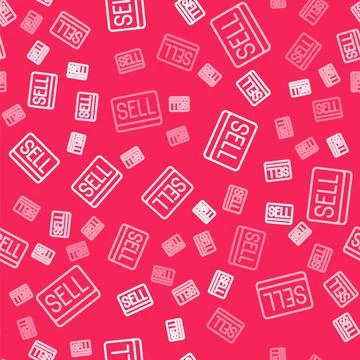 White line Sell button icon isolated seamless pattern on red background 스톡 일러스트