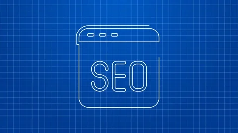 White line SEO optimization icon isolated on blue background. 4K Video motion Stock Footage 169322871