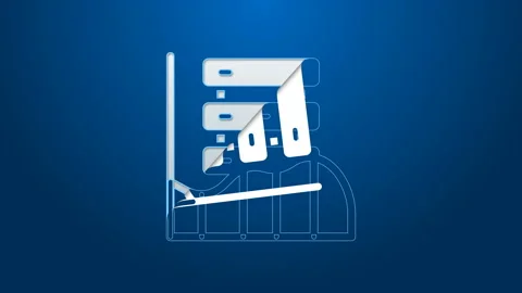 White line Server, Data, Web Hosting icon isolated on blue background. 4K Video Stock Footage 144351791