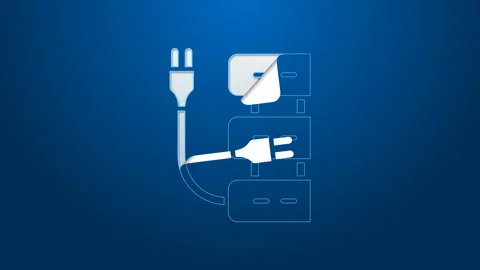 White line Server icon isolated on blue background. Adjusting app, service Stock Footage 144352682
