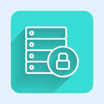 White line Server security with closed padlock icon isolated with long shadow Stock Illustration