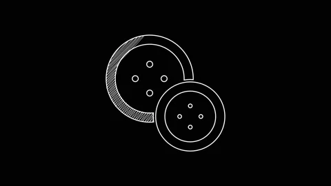 White line Sewing button for clothes icon isolated on black background. Clothing Stock Footage 203336792