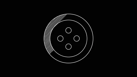 White line Sewing button for clothes icon isolated on black background. Clothing Stock Footage 203687963